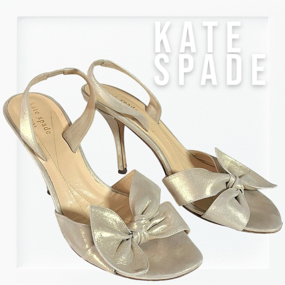 Kate Spade Champagne Shimmer Bow Accent Stiletto Heels sz 8